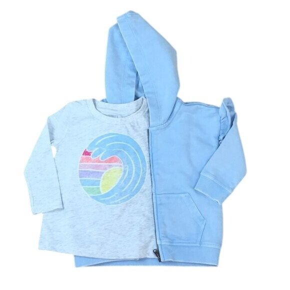 Gymboree Girls Long-Sleeve T-Shirt & Hooded Sweatshirt Set 0-3M Light Grey/Blue - Picture 1 of 5